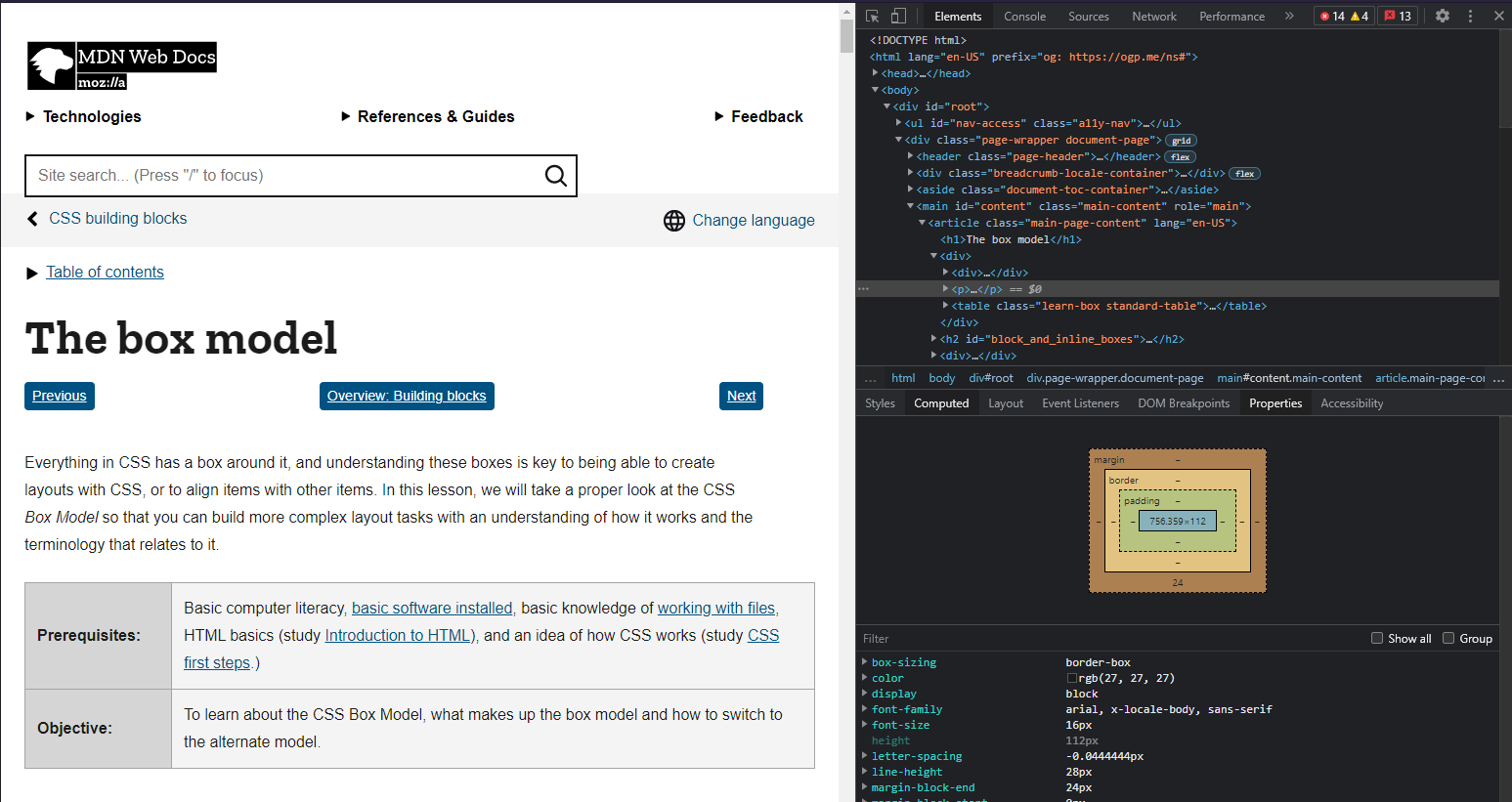 Exemplo de DevTools em um site.